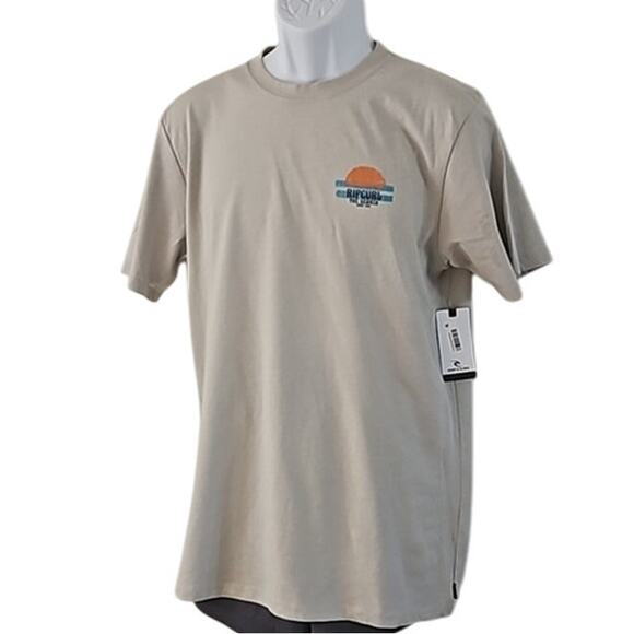 Rip Curl Men's Relaxed Fit Graphic T-Shirt - Size M, Beige, Surf Beach Logo Tee - Picture 6 of 8